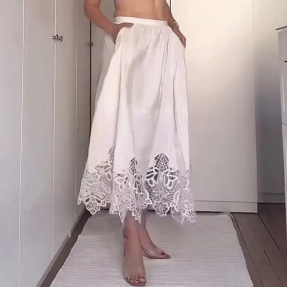 ZARA NWT $119 WOMAN SS25 ZW COLLECTION EMBROIDERED MIDI SKIRT WHITE | 6303/041 - Picture 5 of 14